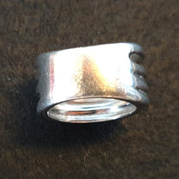 Chunky Vintage Sterling Silver Multi-Banded Interlocking Modernist Ring - Picture 9 of 15